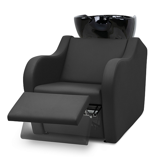 Мойка реклайнер для салона красоты «Лугано Электро» с чёрной раковиной (обивка VLK 600, 013, черная)